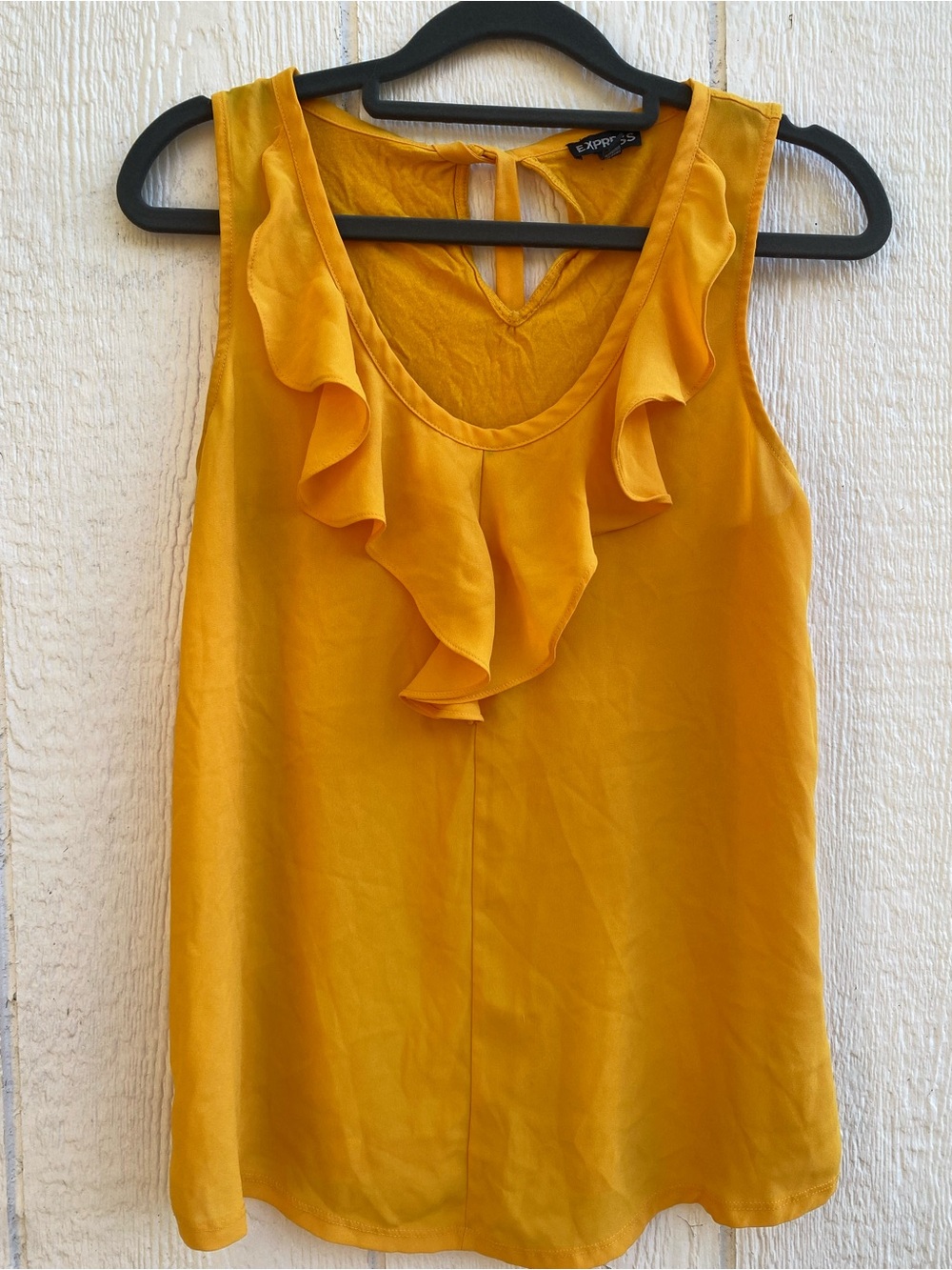 Express Mustard Yellow Ruffle Front Sleeveless Blouse